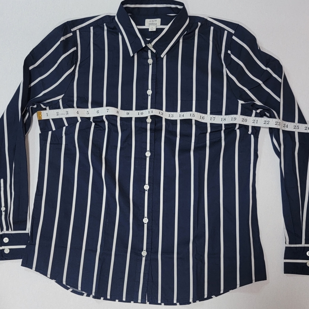 J Crew Factory Navy and White Striped Women's Button-Down Shirt Size L NWT - Picture 6 of 10
